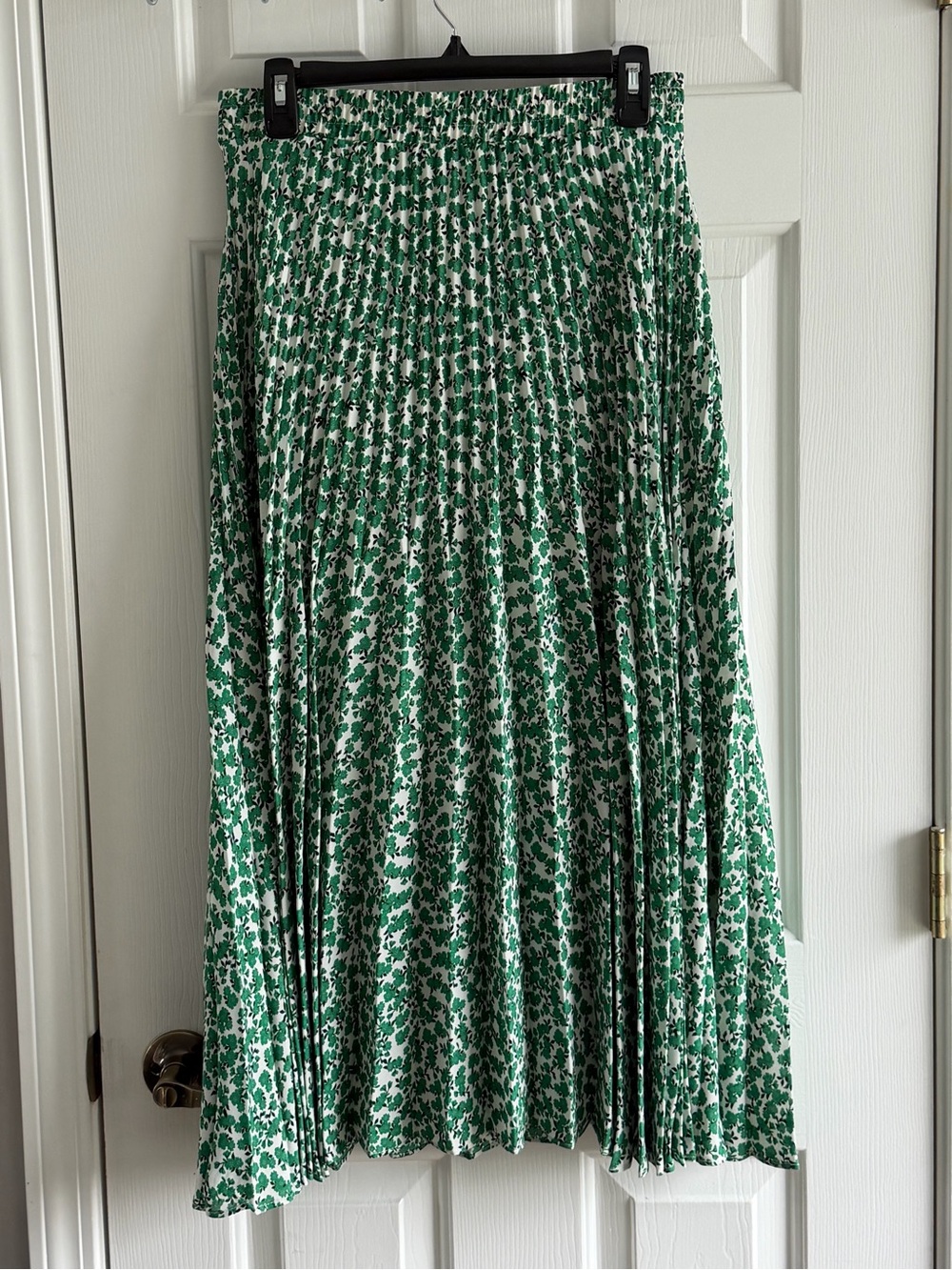 Max Studio Green Floral Pleated Midi Skirt